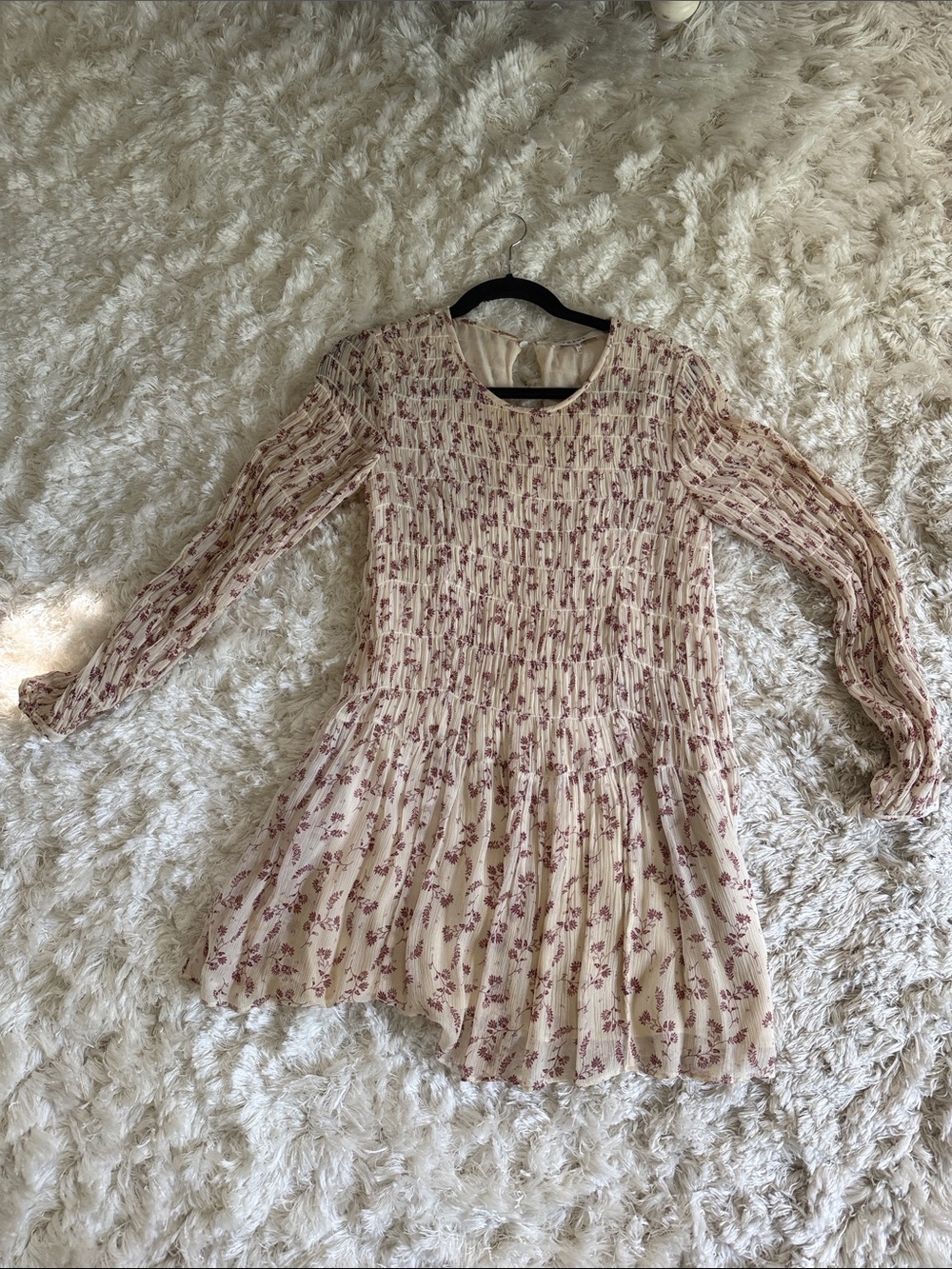 Frame Denim Cream Mini Dress with Pink Floral Print